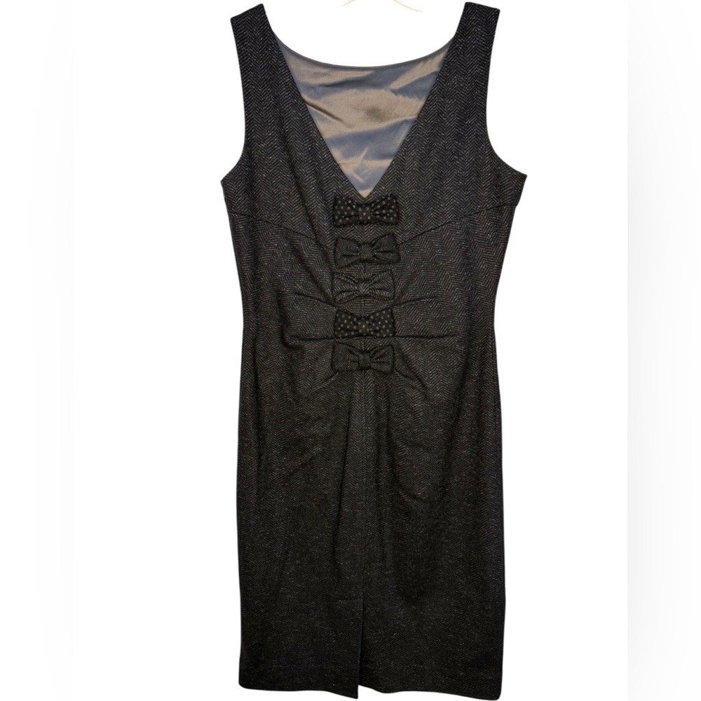 Diane Von Furstenberg Dorothea Tweed Bow Accent Dress Dark Gray Wool - Size 8